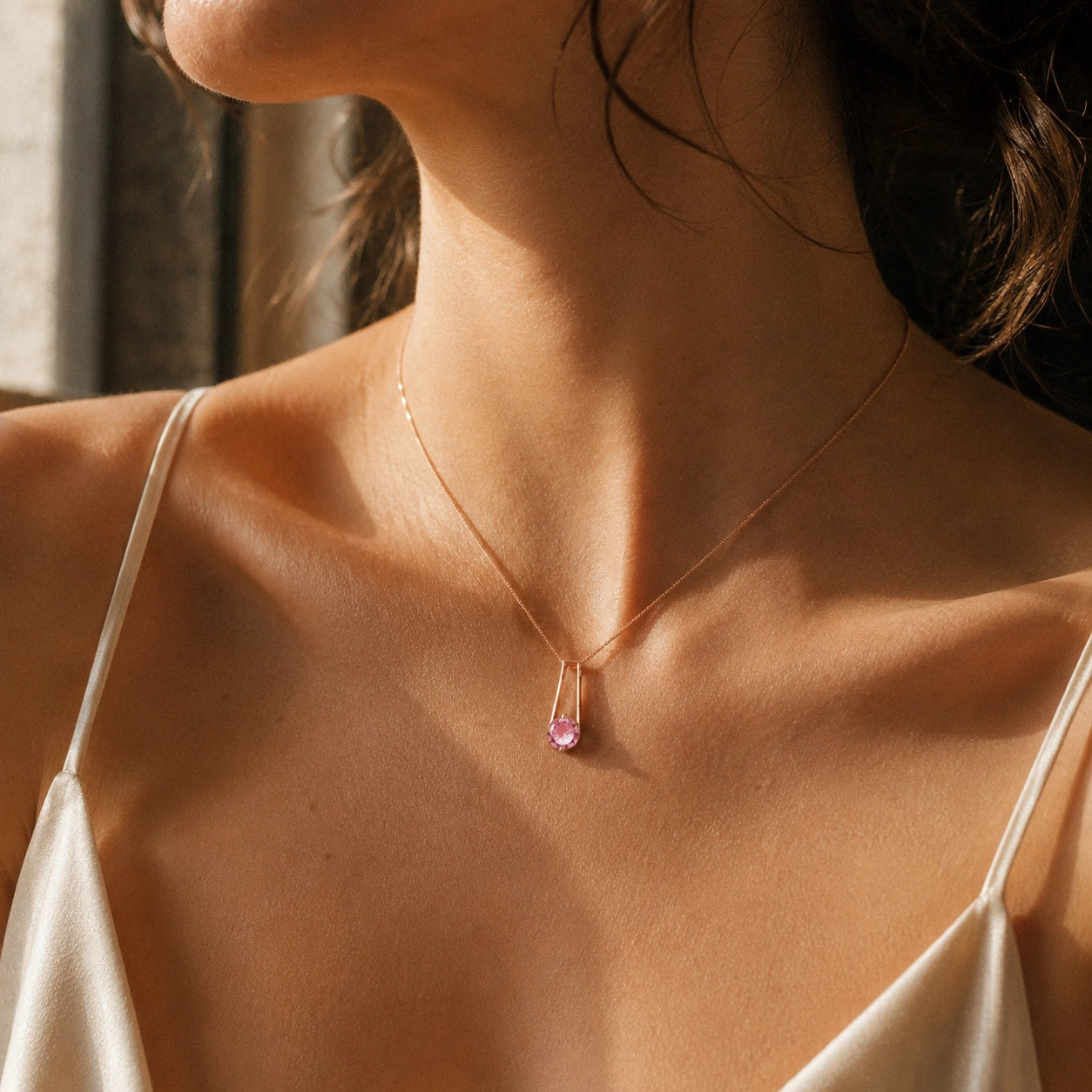 Rose Gold Bloom Necklace Pink Topaz 10K — Bruna