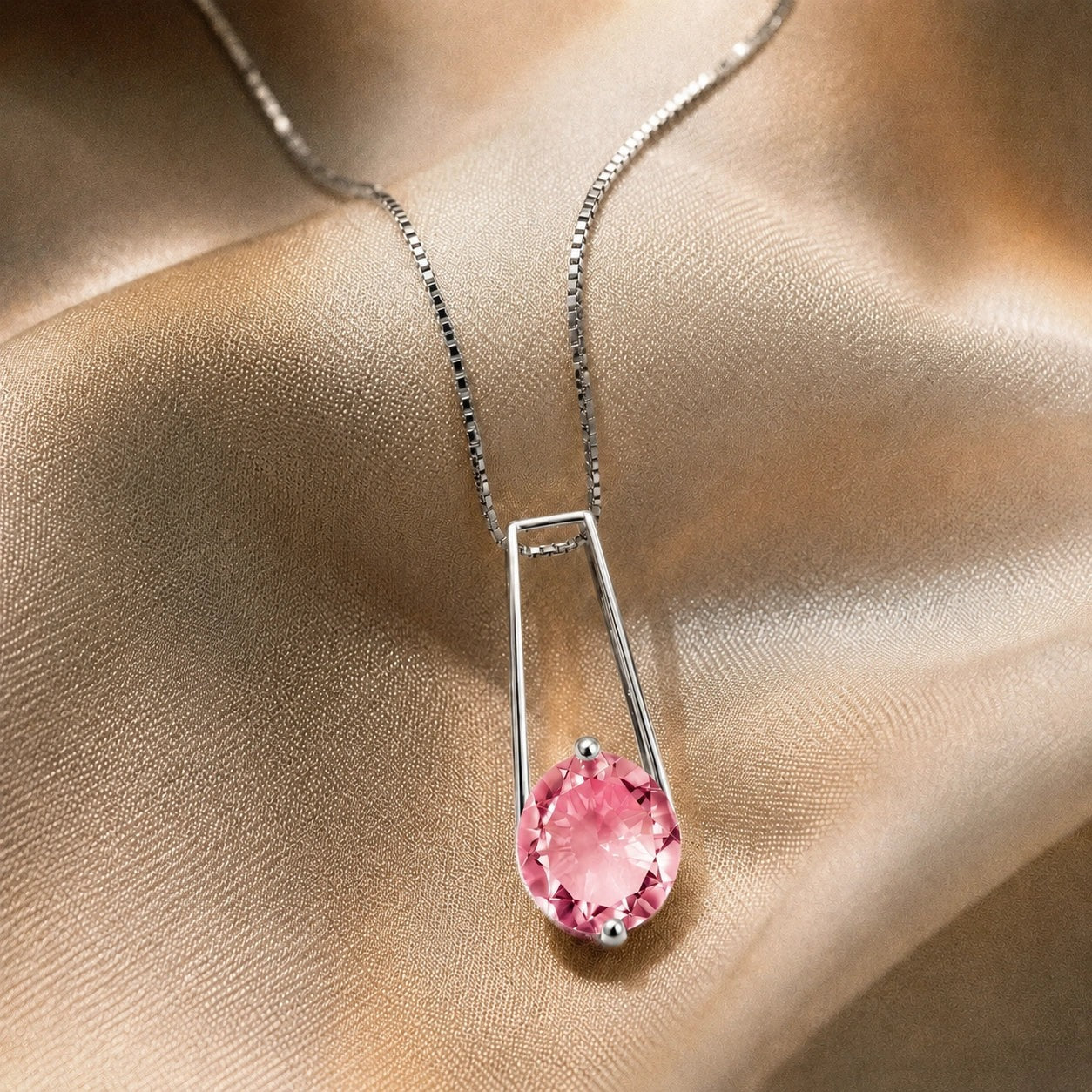 White Gold Bloom Necklace Pink Topaz 10K — Bruna