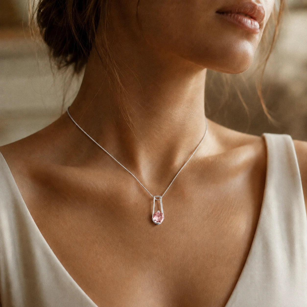 White Gold Bloom Necklace Pink Topaz 10K — Bruna