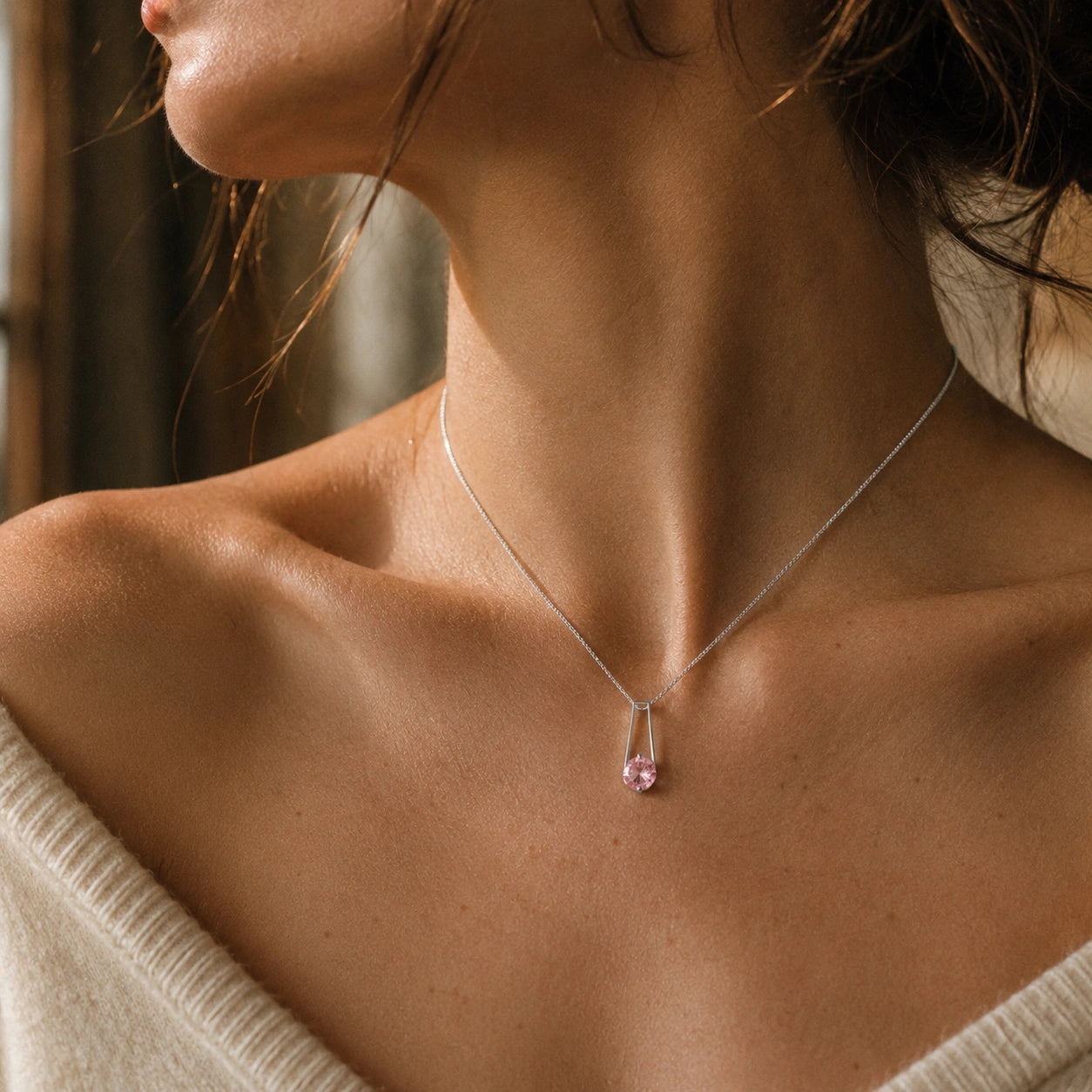 White Gold Bloom Necklace Pink Topaz 10K — Bruna