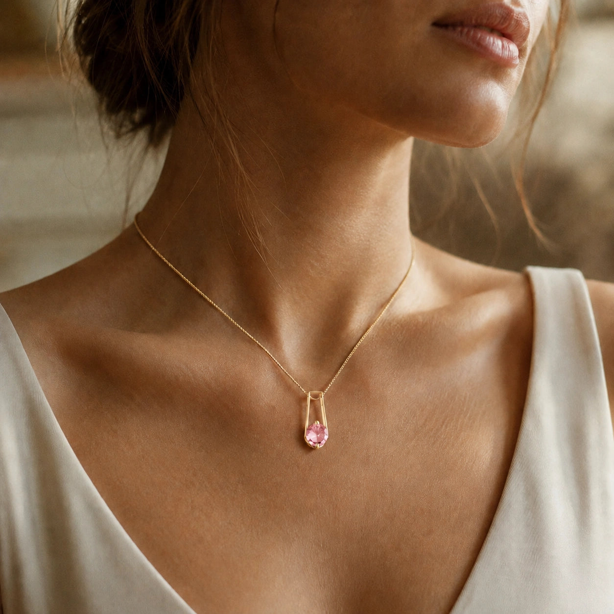 Yellow Gold Bloom Necklace Pink Topaz 10K — Bruna