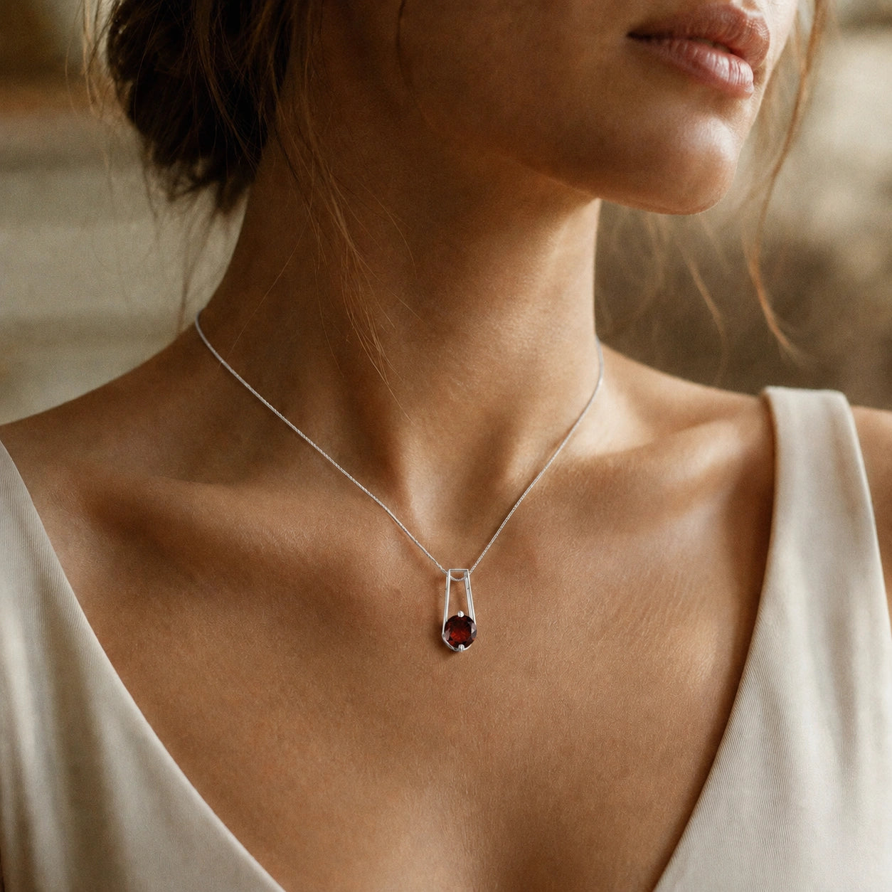 White Gold Bloom Necklace Garnet 10K — Bruna