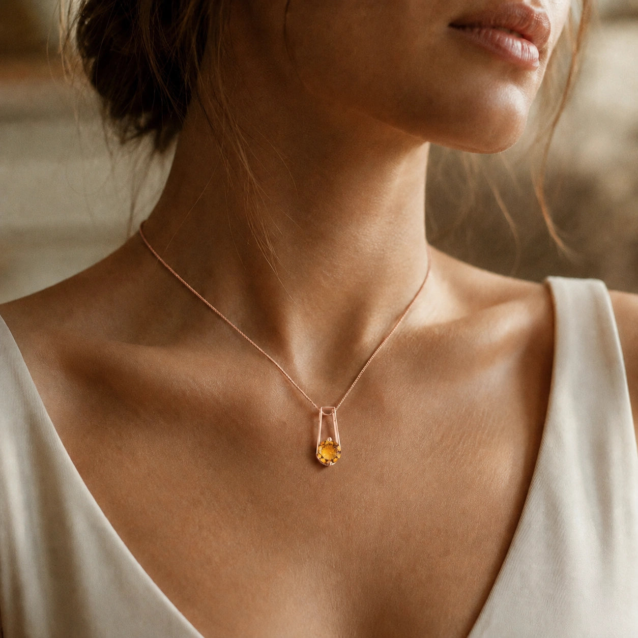 Rose Gold Bloom Necklace Citrine 10K — Bruna
