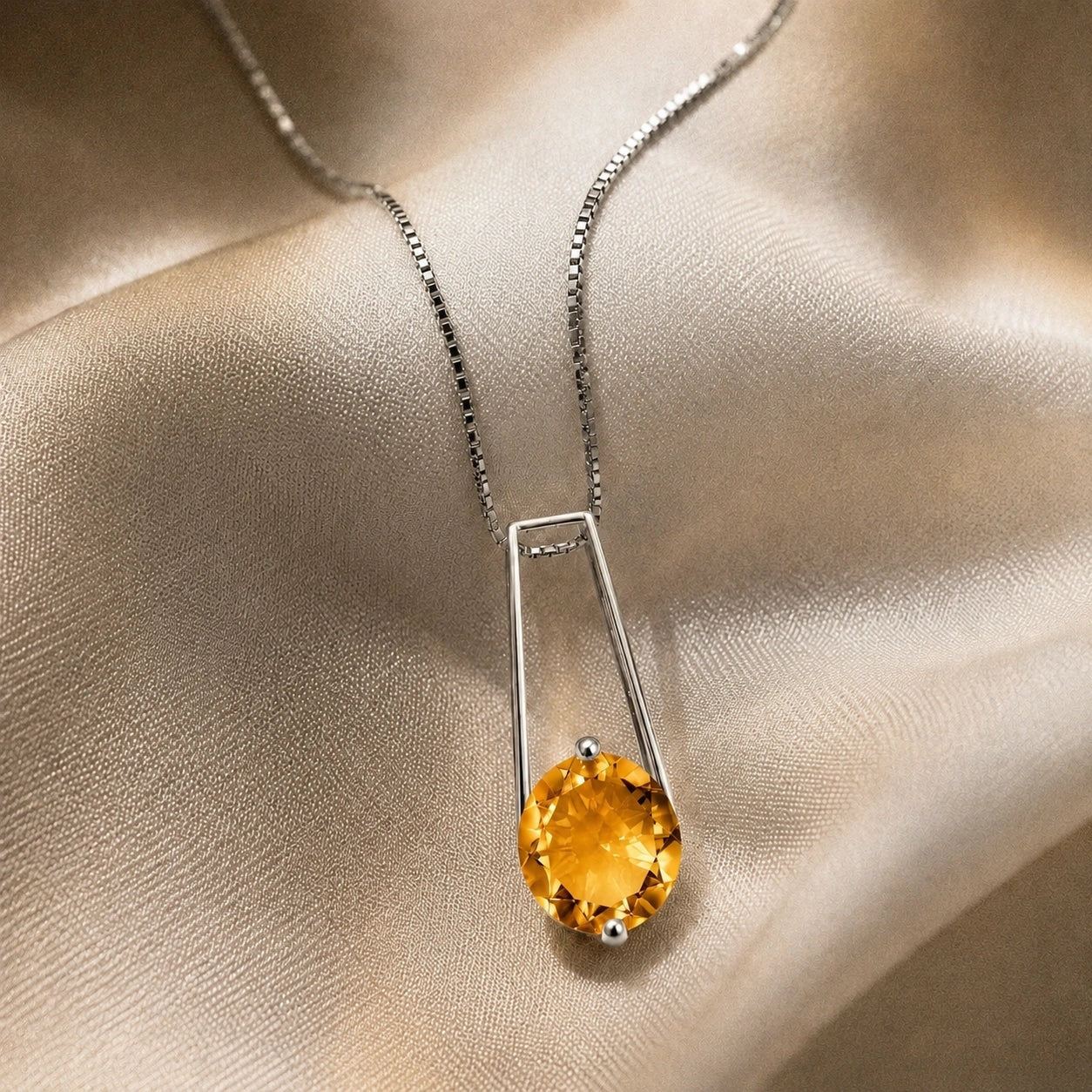 White Gold Bloom Necklace Citrine 10K — Bruna
