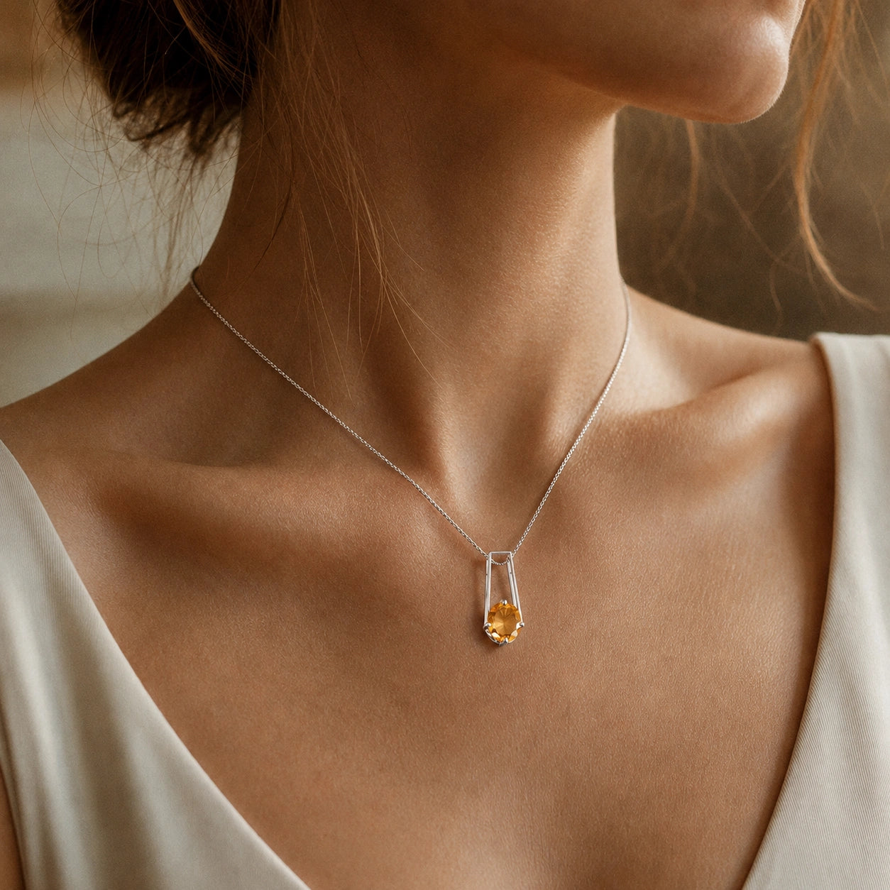 White Gold Bloom Necklace Citrine 10K — Bruna