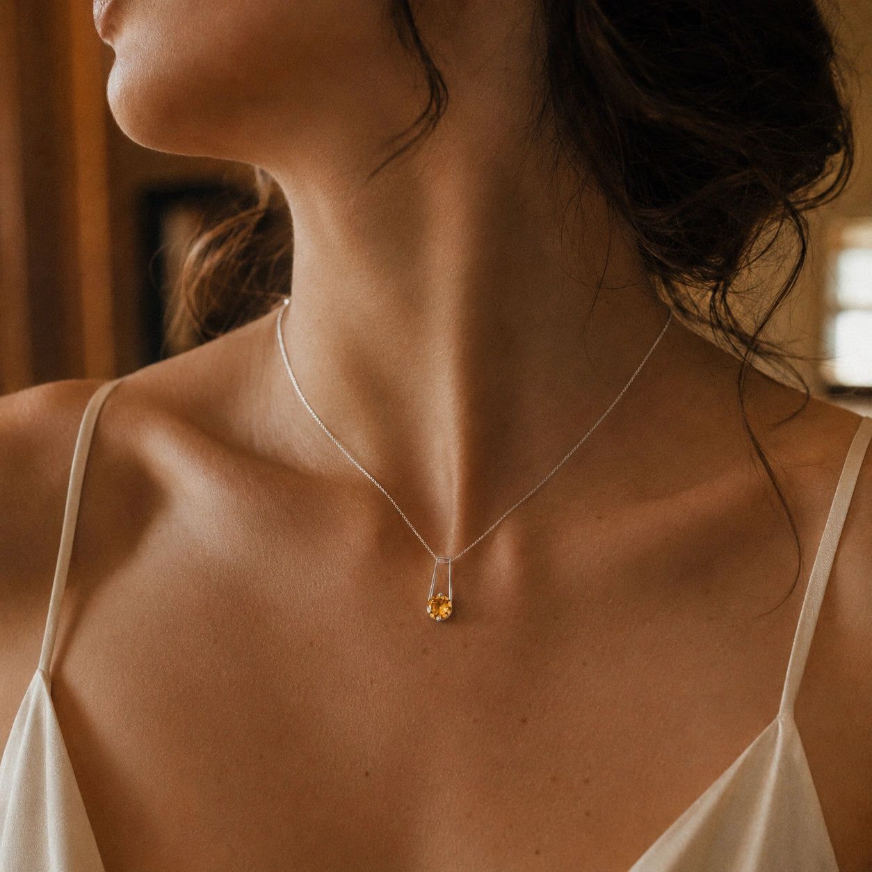 White Gold Bloom Necklace Citrine 10K — Bruna