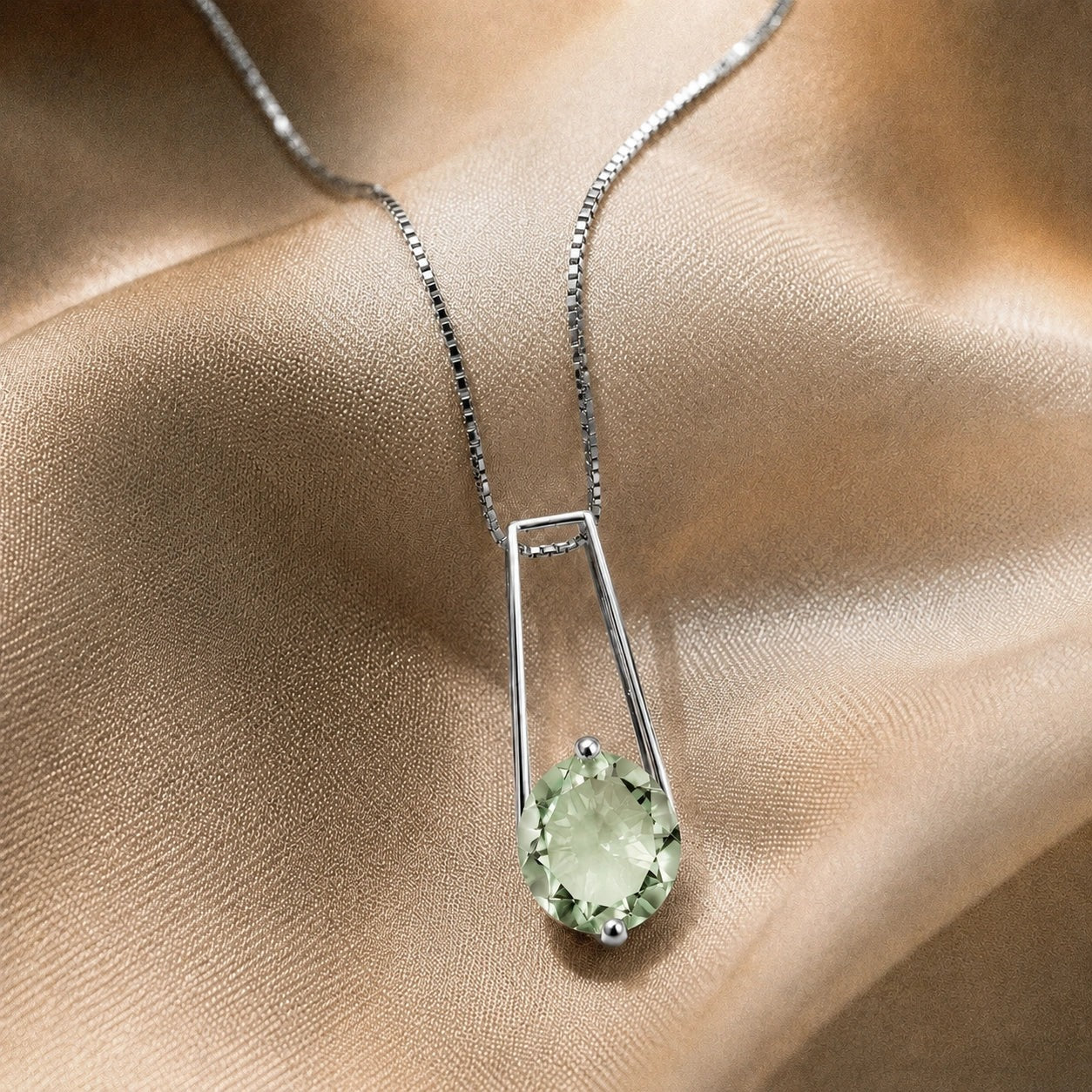 White Gold Bloom Necklace Green Amethyst 10K — Bruna
