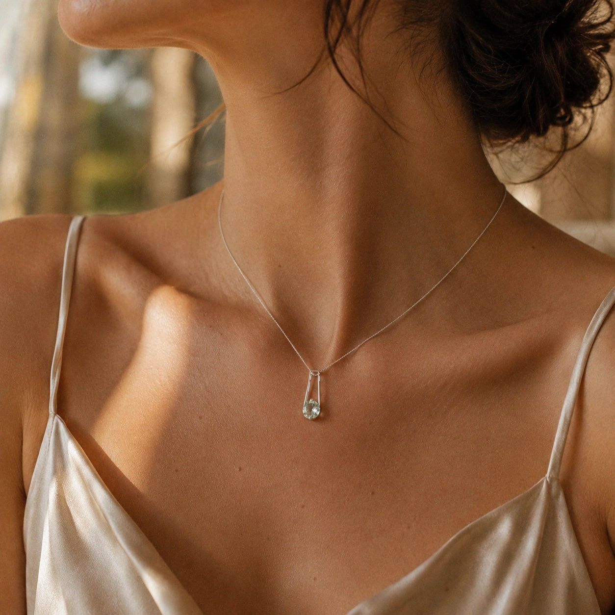 White Gold Bloom Necklace Green Amethyst 10K — Bruna