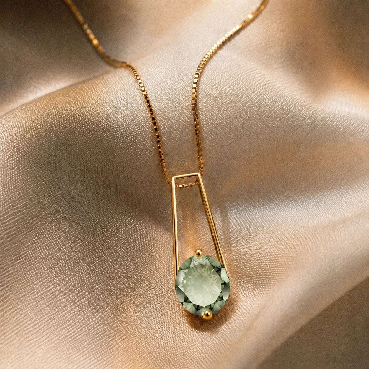 Yellow Gold Bloom Necklace Green Amethyst 10K — Bruna