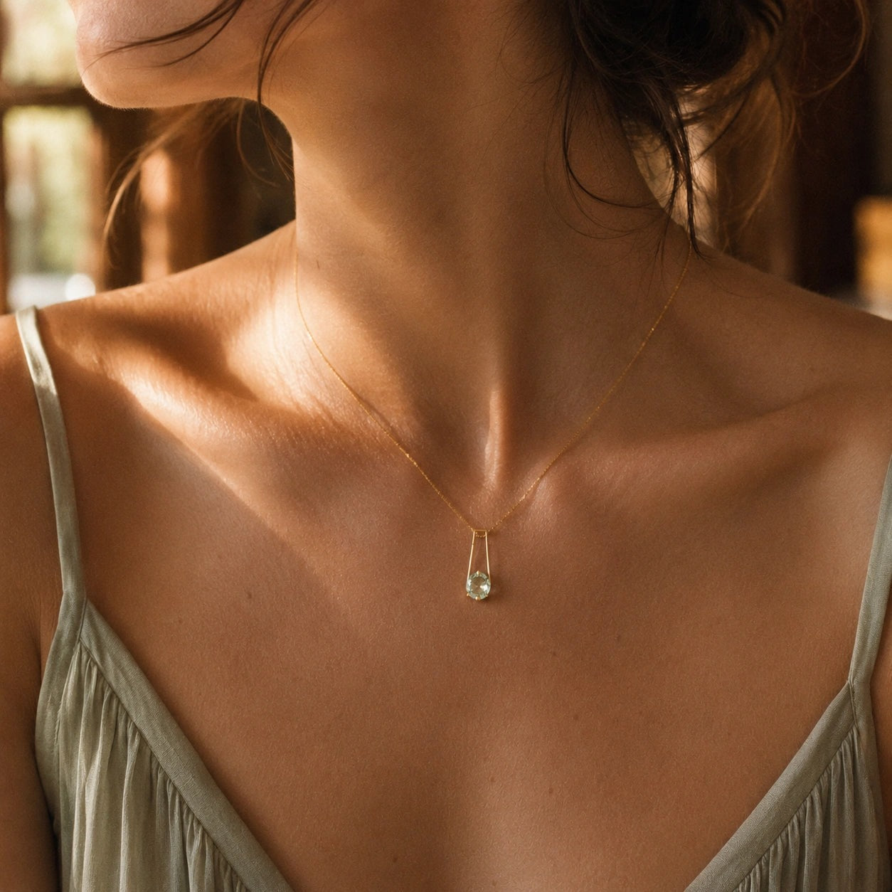 Yellow Gold Bloom Necklace Green Amethyst 10K — Bruna