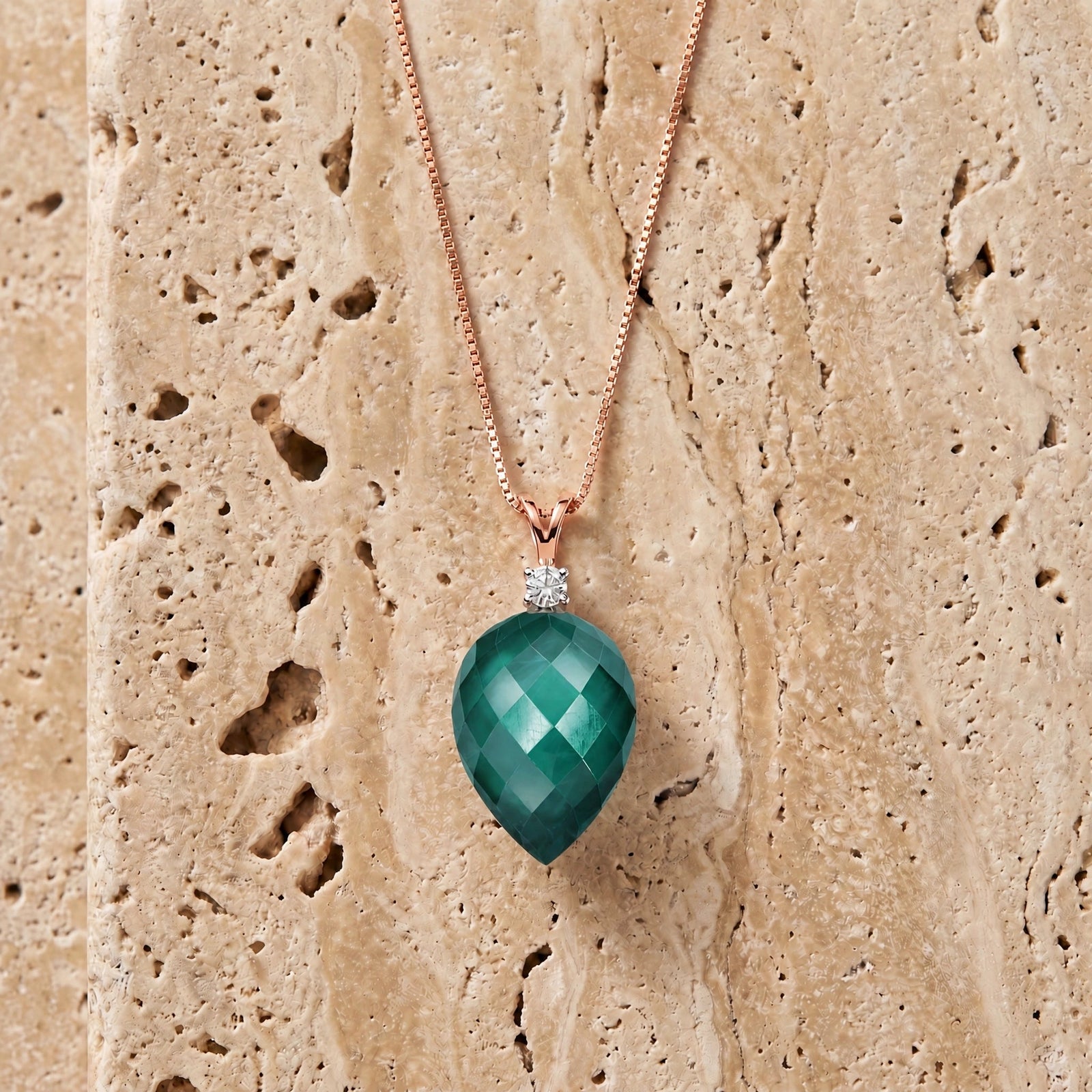 Rose Gold Pendant Necklace Green Amethyst 10K — Ornella