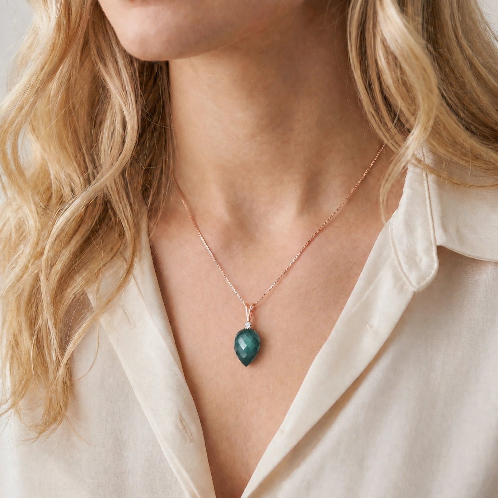 Rose Gold Pendant Necklace Green Amethyst 10K — Ornella