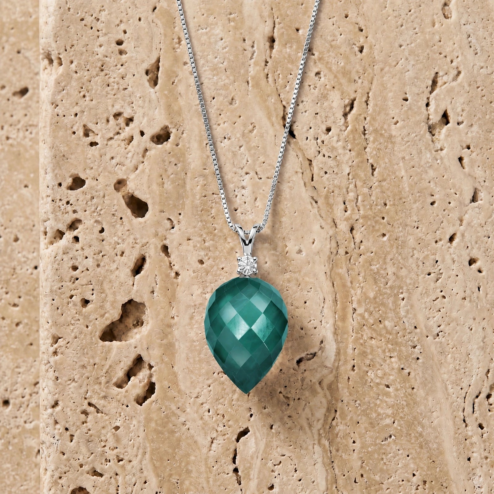 White Gold Pendant Necklace Green Amethyst 10K — Ornella