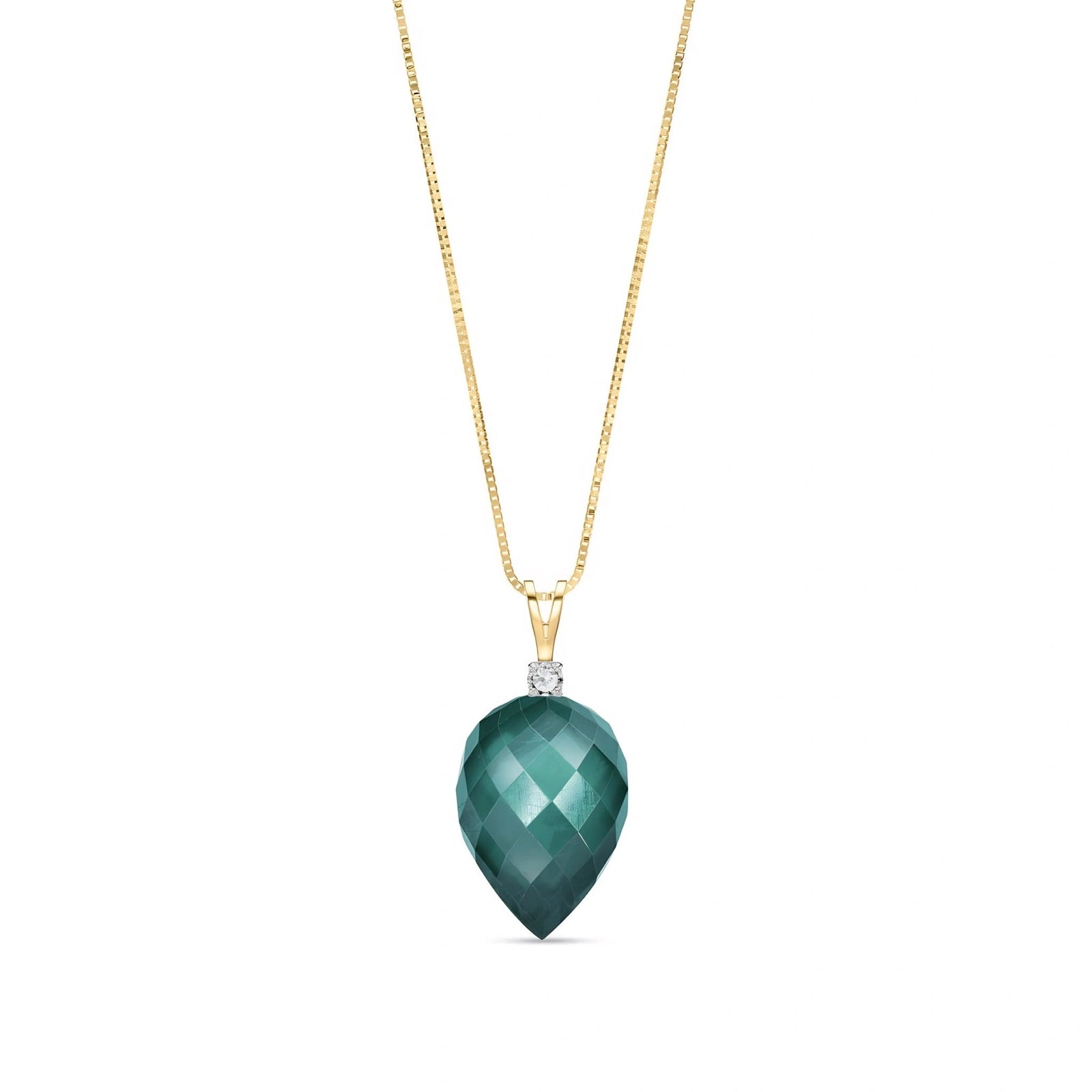 Yellow Gold Pendant Necklace Green Amethyst 10K — Ornella