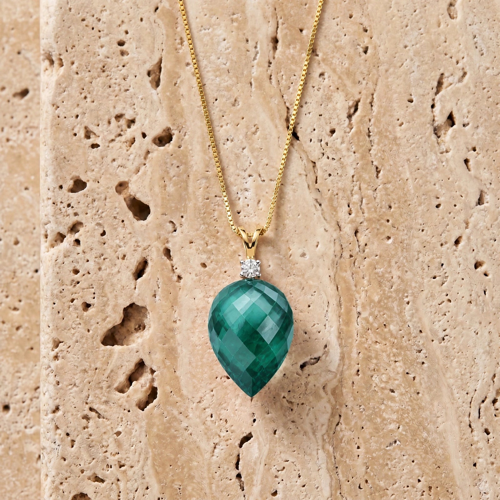 Yellow Gold Pendant Necklace Green Amethyst 10K — Ornella