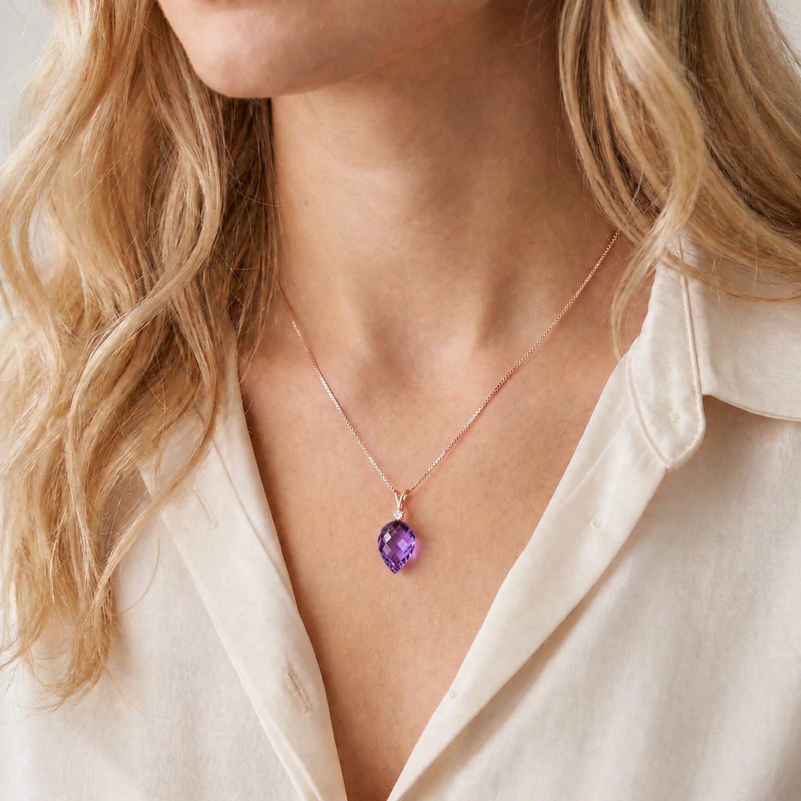 Rose Gold Pendant Necklace Lemon Quartz 10K — Ornella