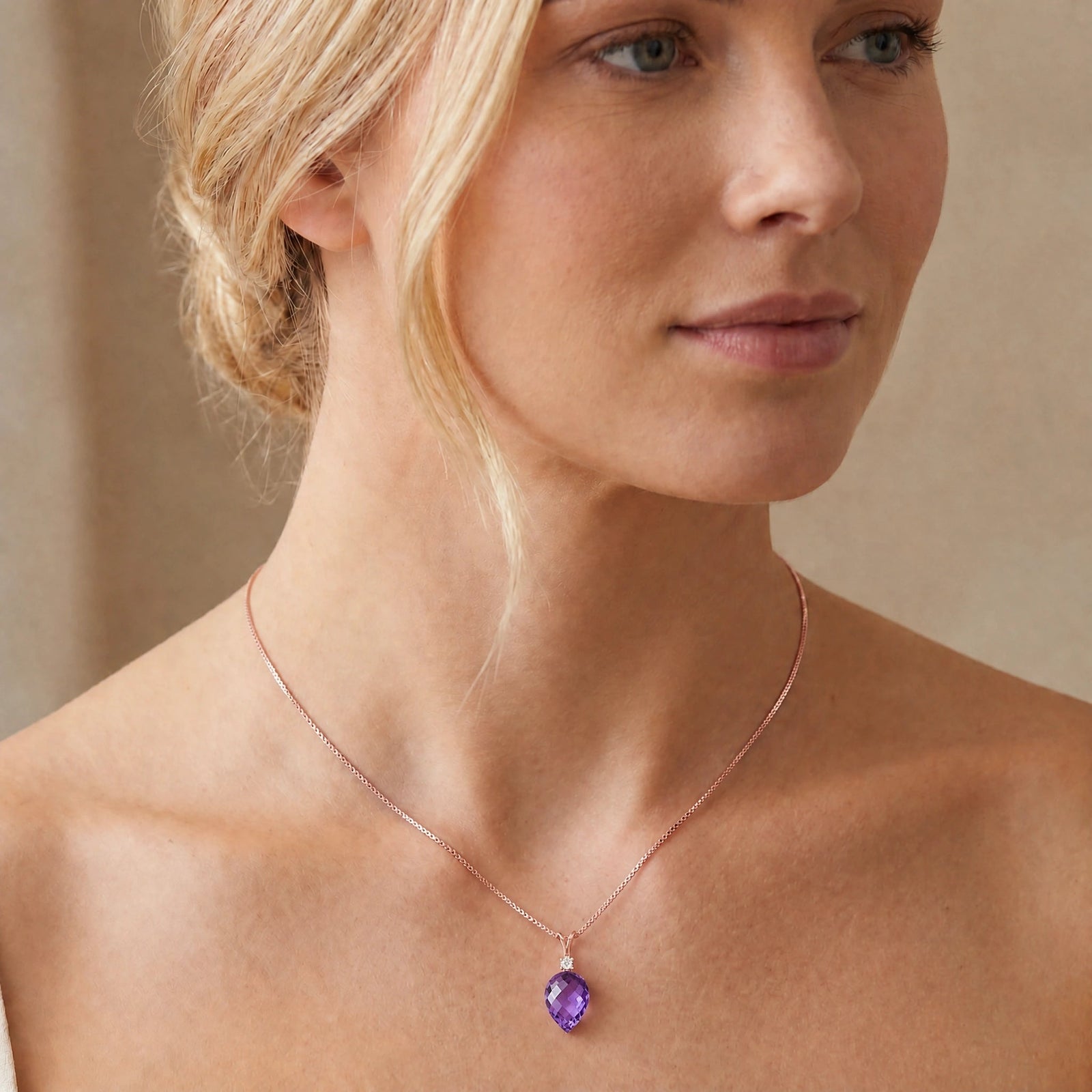 Rose Gold Pendant Necklace Lemon Quartz 10K — Ornella