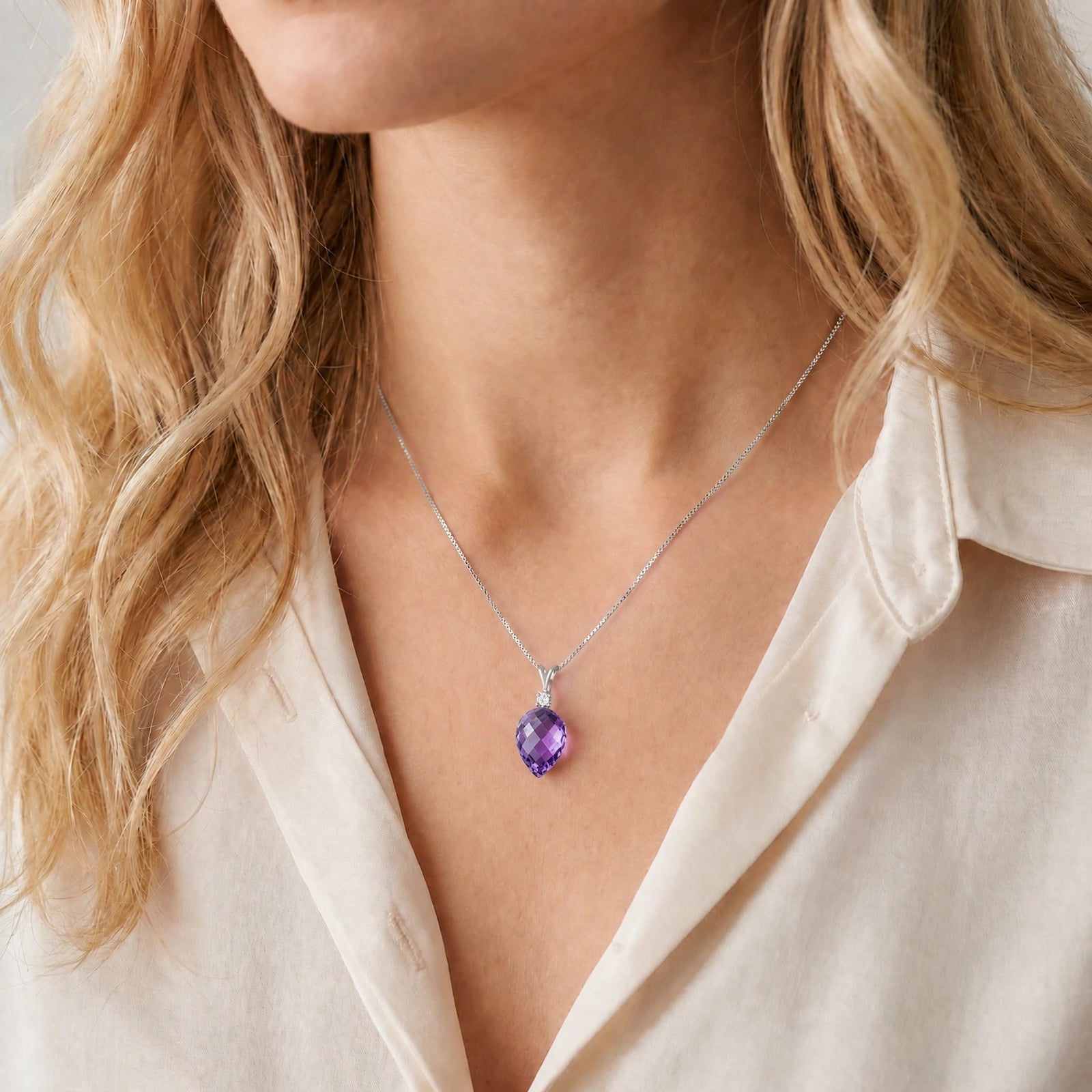 White Gold Pendant Necklace Lemon Quartz 10K — Ornella