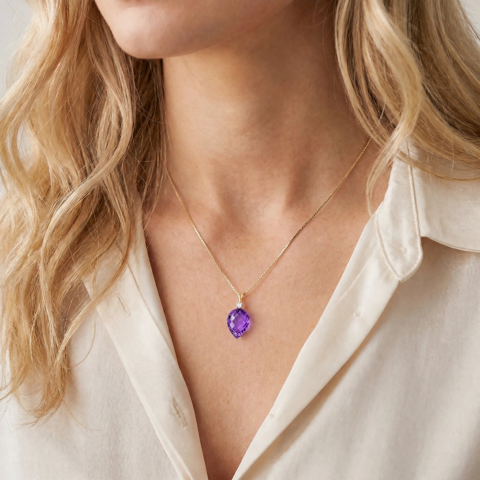 Yellow Gold Pendant Necklace Lemon Quartz 10K — Ornella