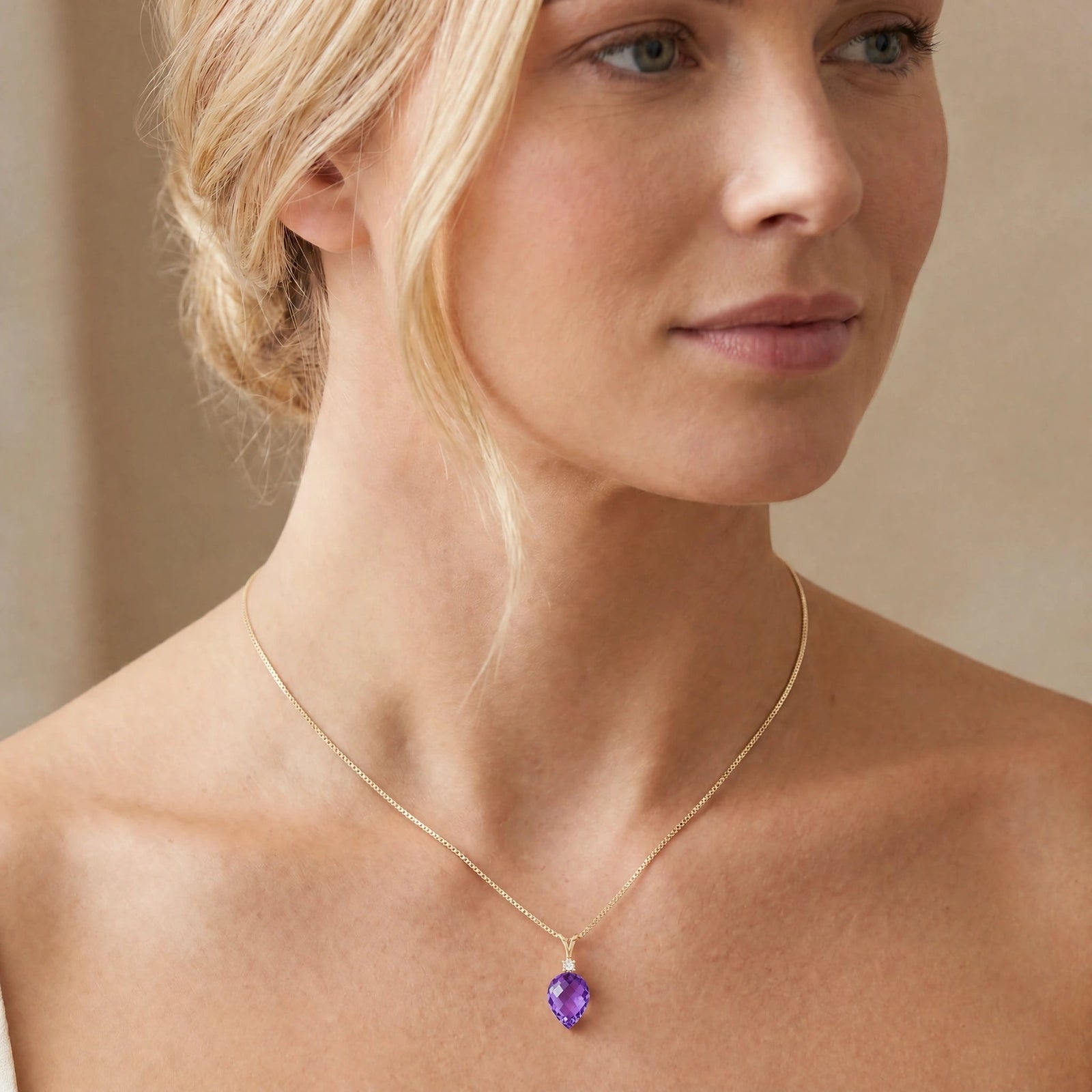 Yellow Gold Pendant Necklace Lemon Quartz 10K — Ornella