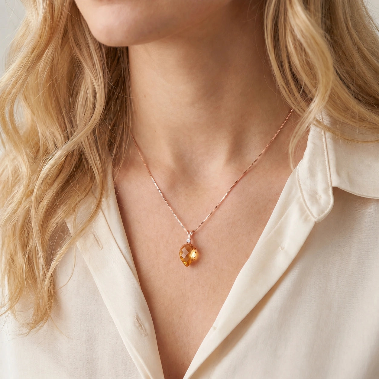 Rose Gold Pendant Necklace Sapphire 10K — Ornella