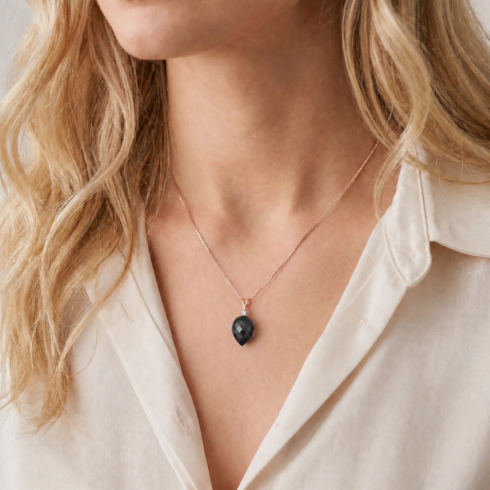 Rose Gold Pendant Necklace White Topaz 10K — Ornella