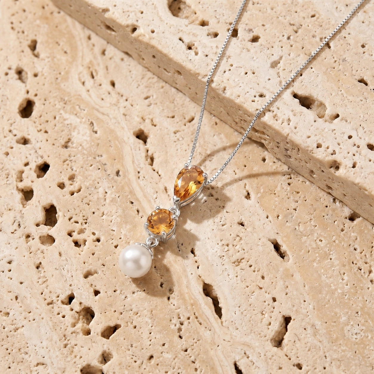 White Gold Atelier Necklace Citrine 10K — Domitilla