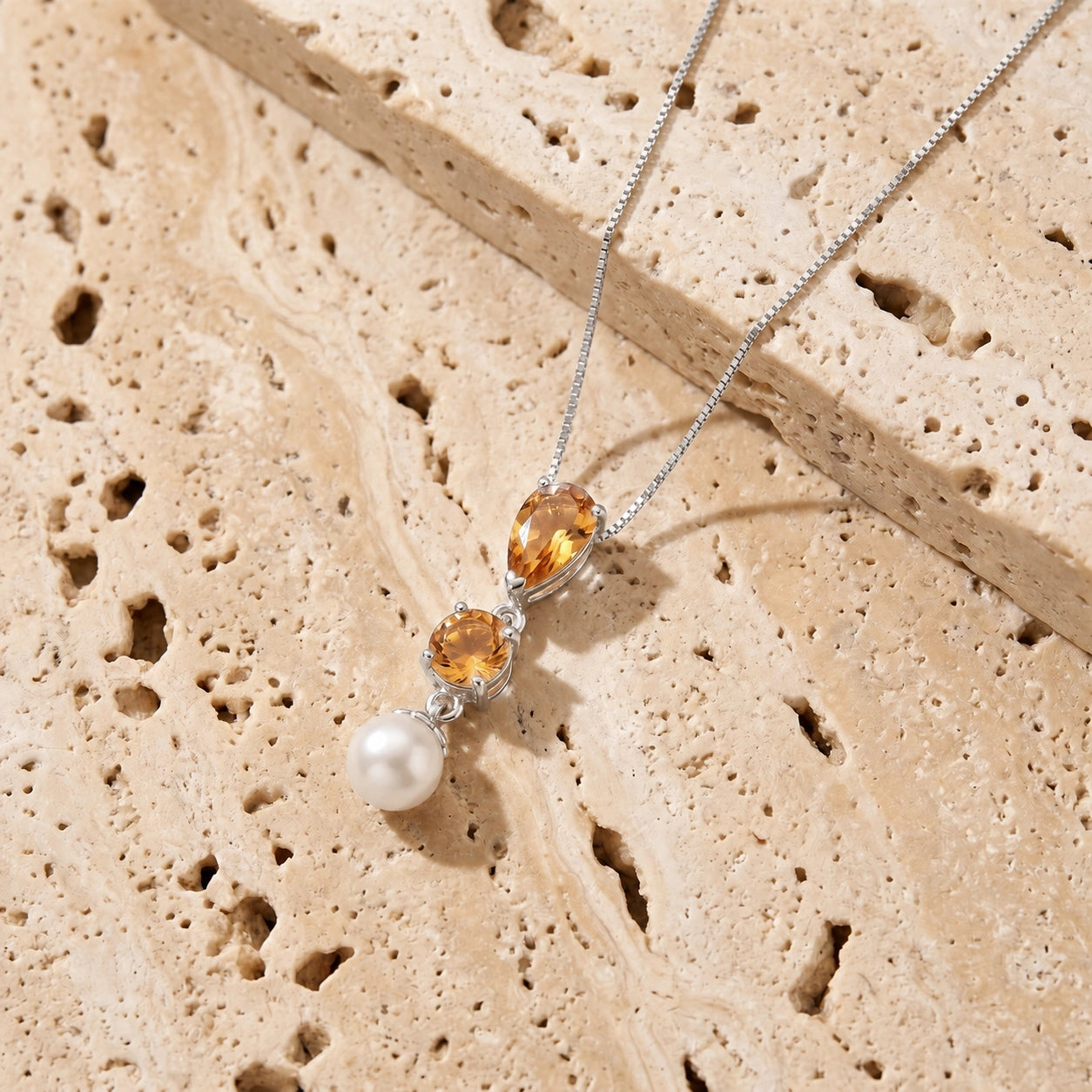 White Gold Atelier Necklace Citrine 10K — Domitilla