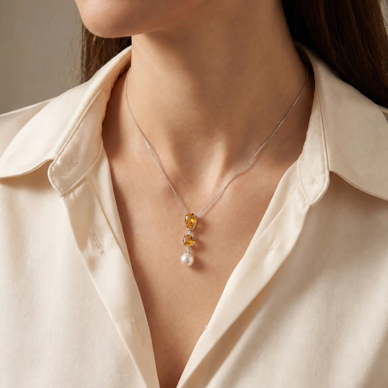 White Gold Atelier Necklace Citrine 10K — Domitilla