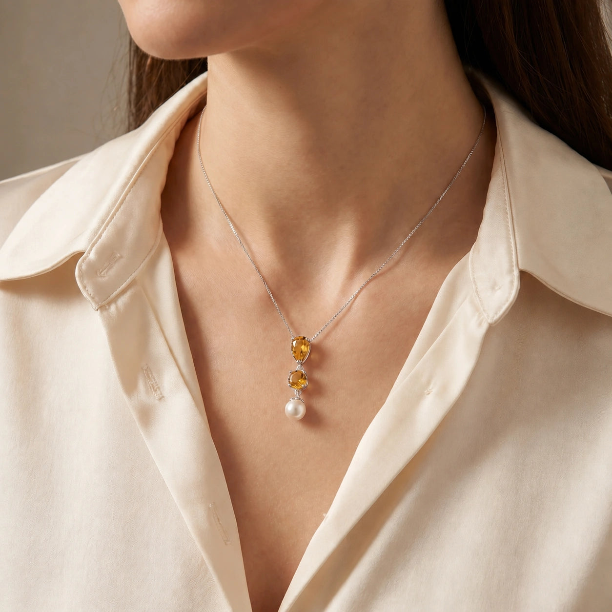 White Gold Atelier Necklace Citrine 10K — Domitilla