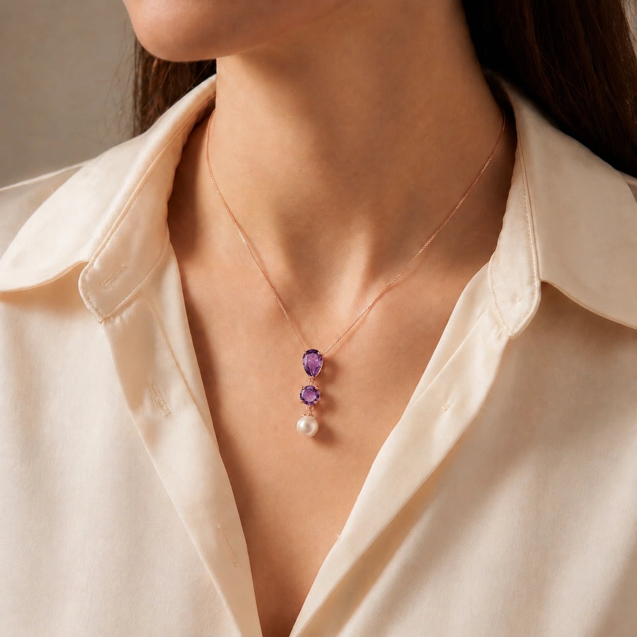 Rose Gold Atelier Necklace Amethyst 10K — Domitilla
