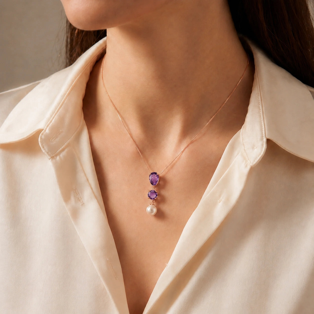Rose Gold Atelier Necklace Amethyst 10K — Domitilla