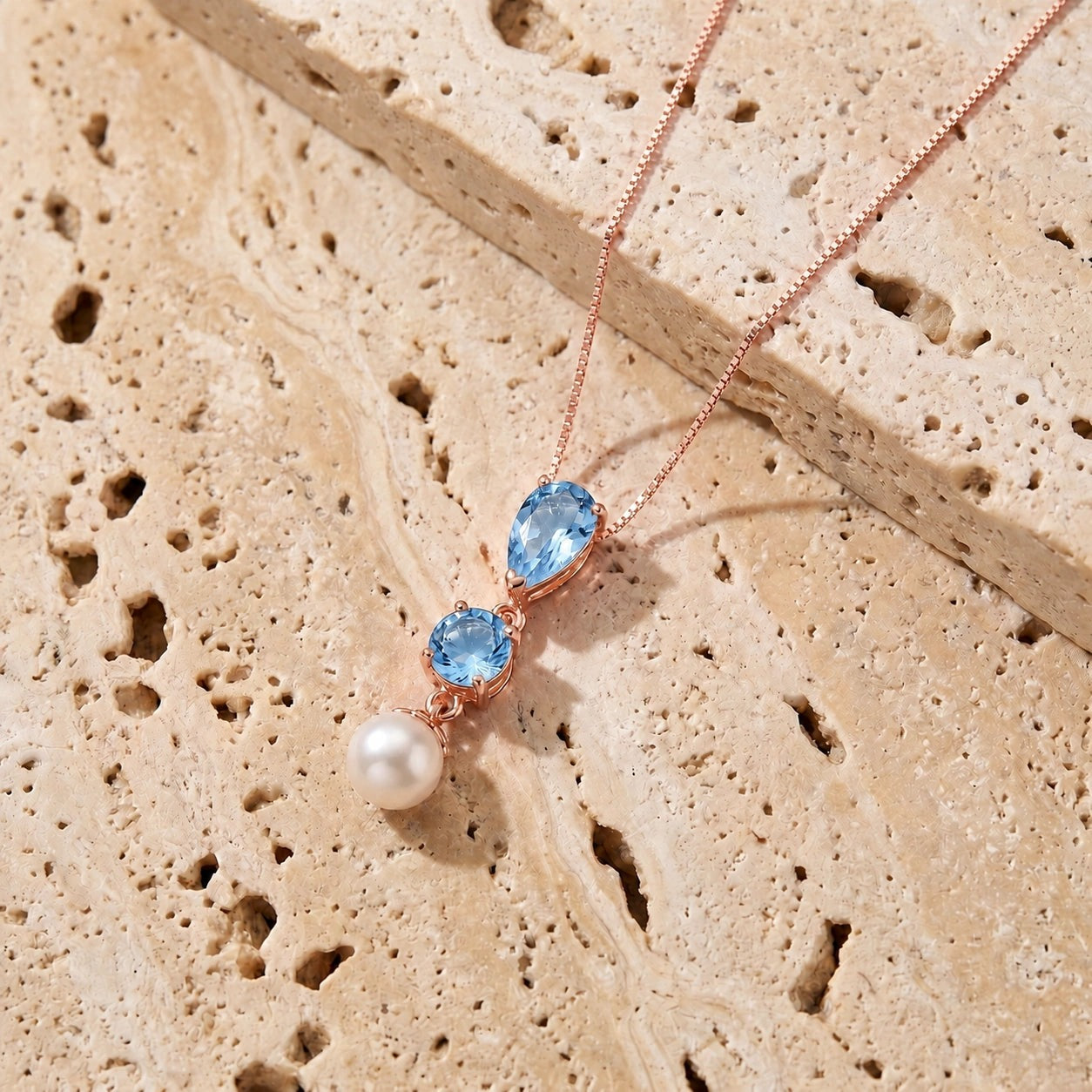 Rose Gold Atelier Necklace Blue Topaz 10K — Domitilla