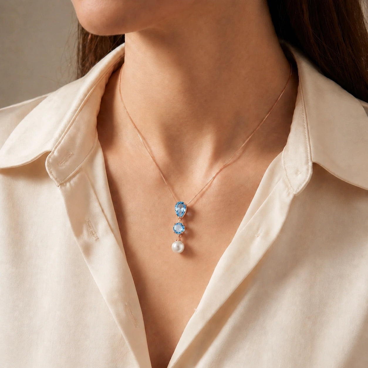Rose Gold Atelier Necklace Blue Topaz 10K — Domitilla