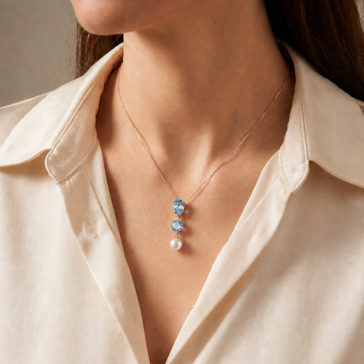 Rose Gold Atelier Necklace Blue Topaz 10K — Domitilla