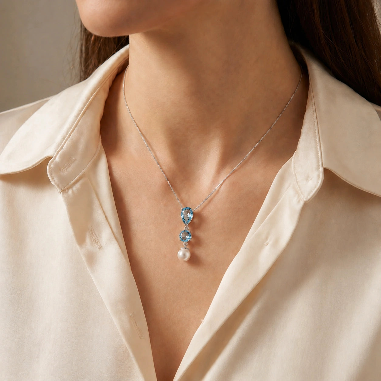 White Gold Atelier Necklace Blue Topaz 10K — Domitilla