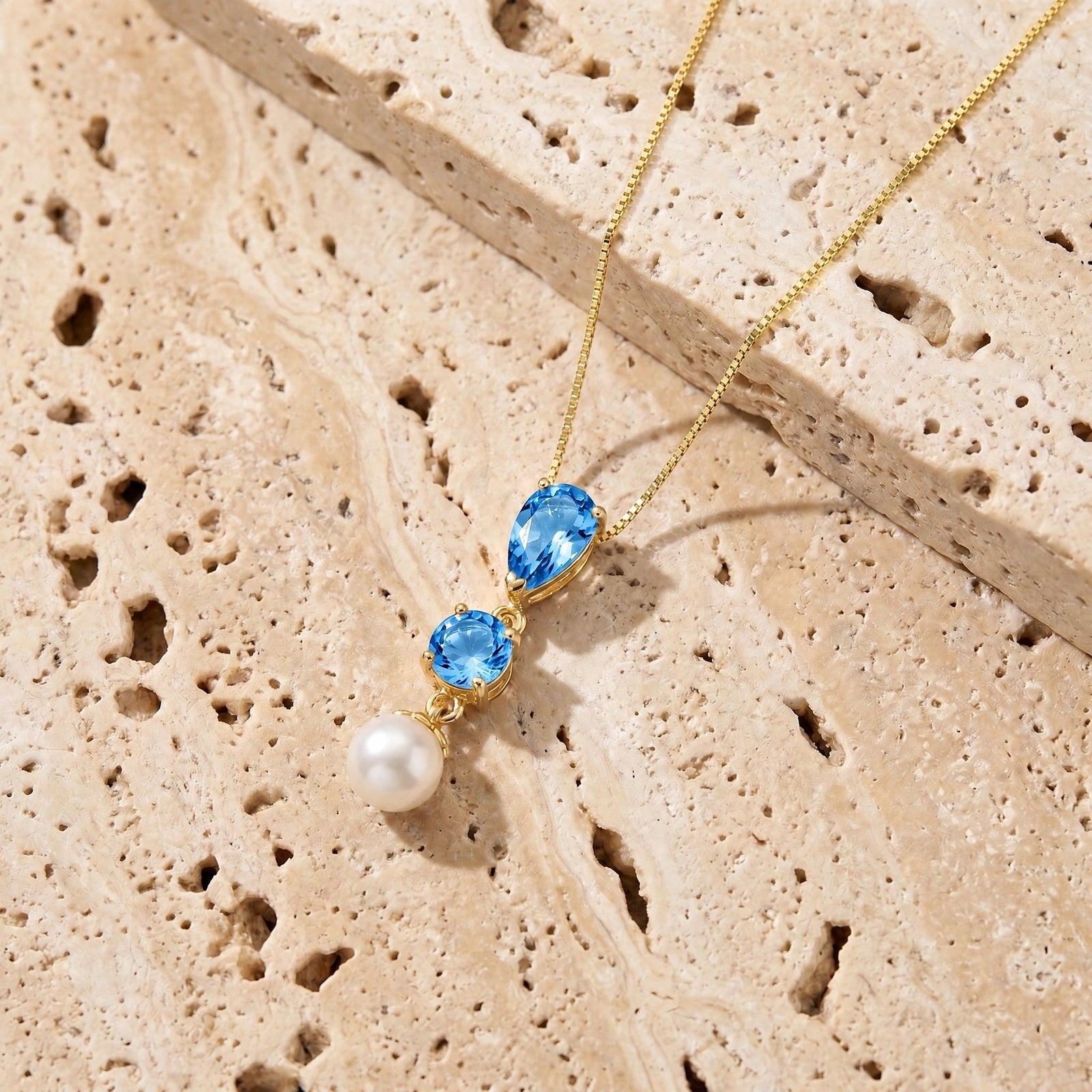 Yellow Gold Atelier Necklace Blue Topaz 10K — Domitilla