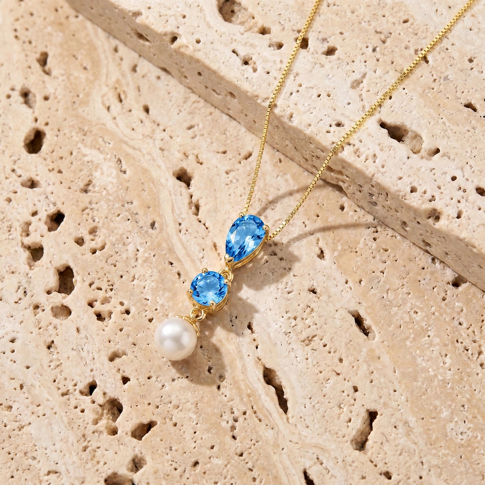 Yellow Gold Atelier Necklace Blue Topaz 10K — Domitilla