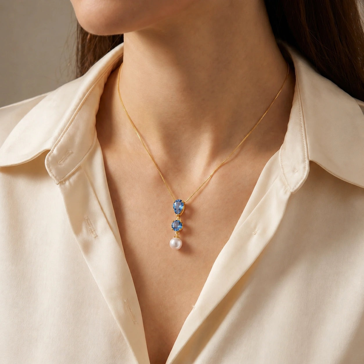 Yellow Gold Atelier Necklace Blue Topaz 10K — Domitilla