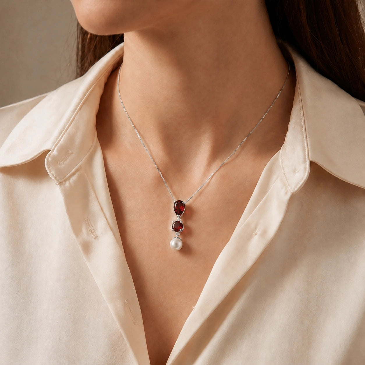 White Gold Atelier Necklace Garnet 10K — Domitilla