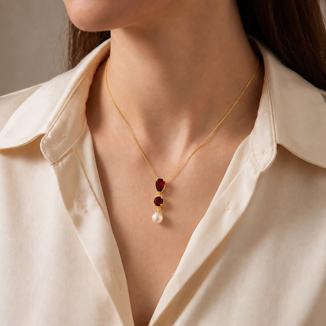 Yellow Gold Atelier Necklace Garnet 10K — Domitilla