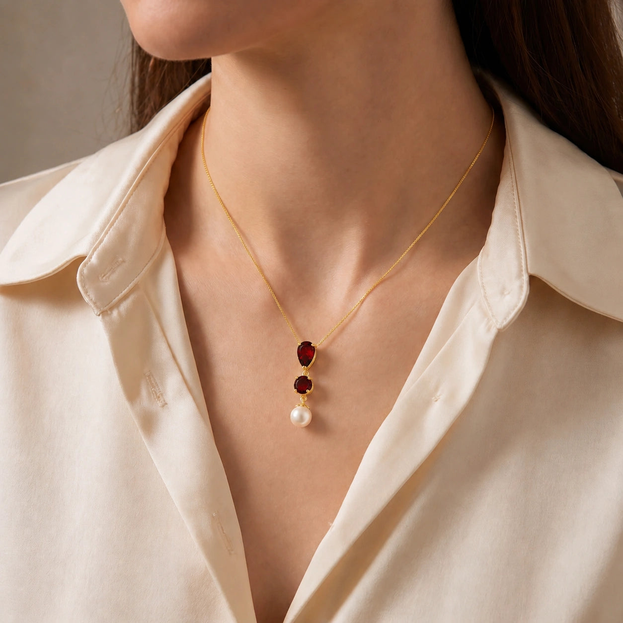 Yellow Gold Atelier Necklace Garnet 10K — Domitilla