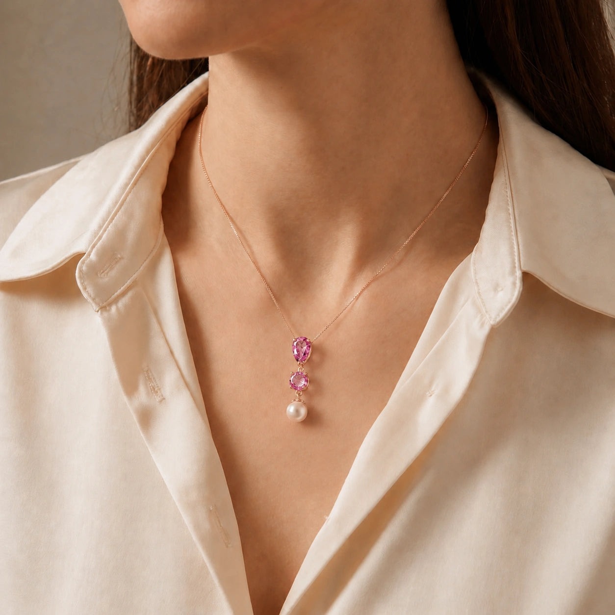 Rose Gold Atelier Necklace Pink Topaz 10K — Domitilla
