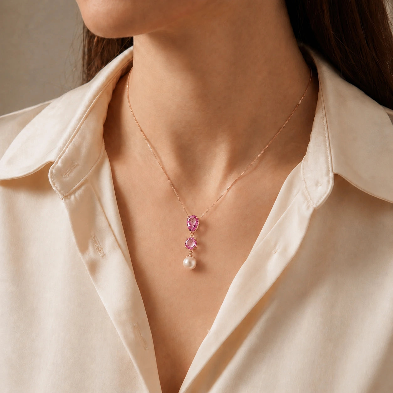 Rose Gold Atelier Necklace Pink Topaz 10K — Domitilla