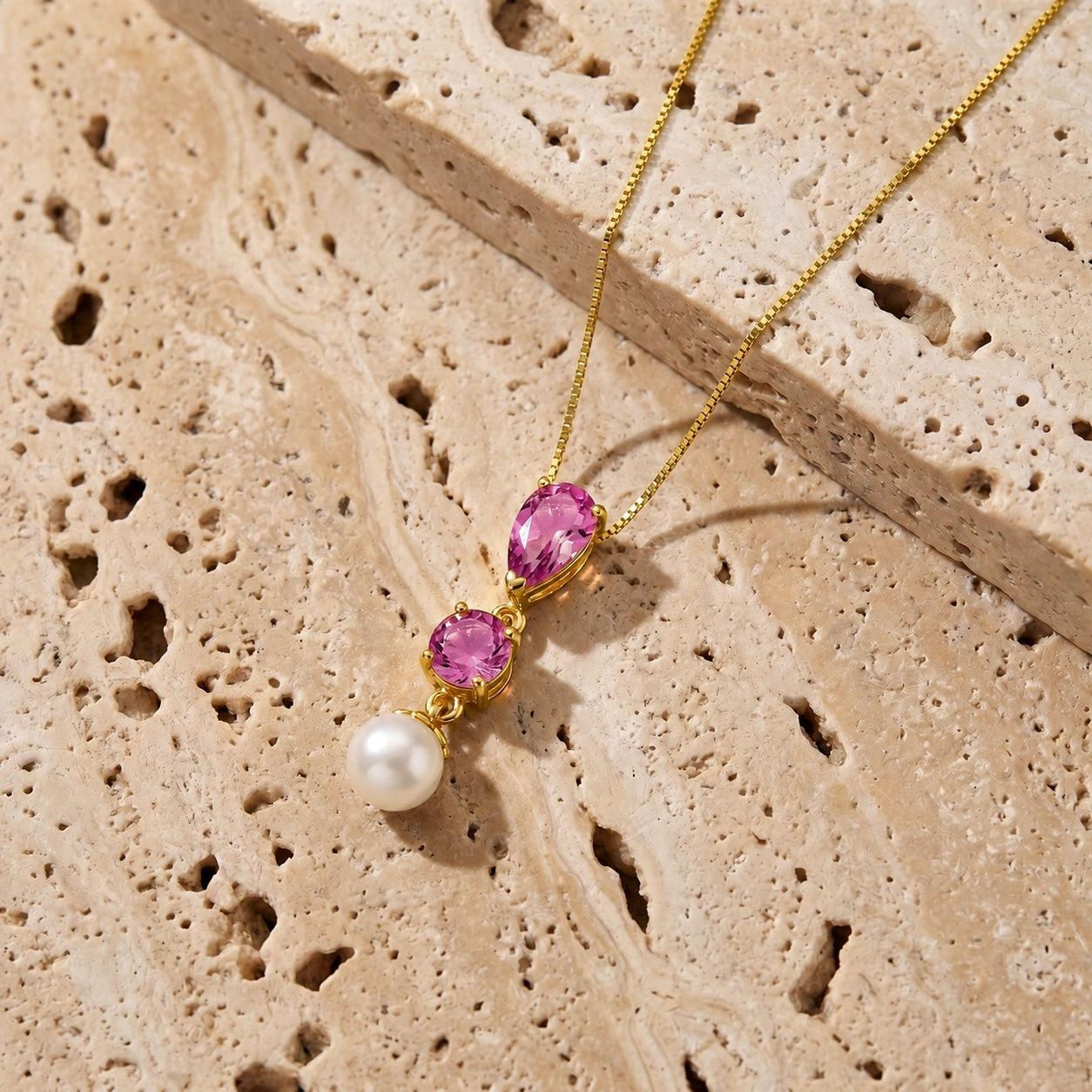 Yellow Gold Atelier Necklace Pink Topaz 10K — Domitilla