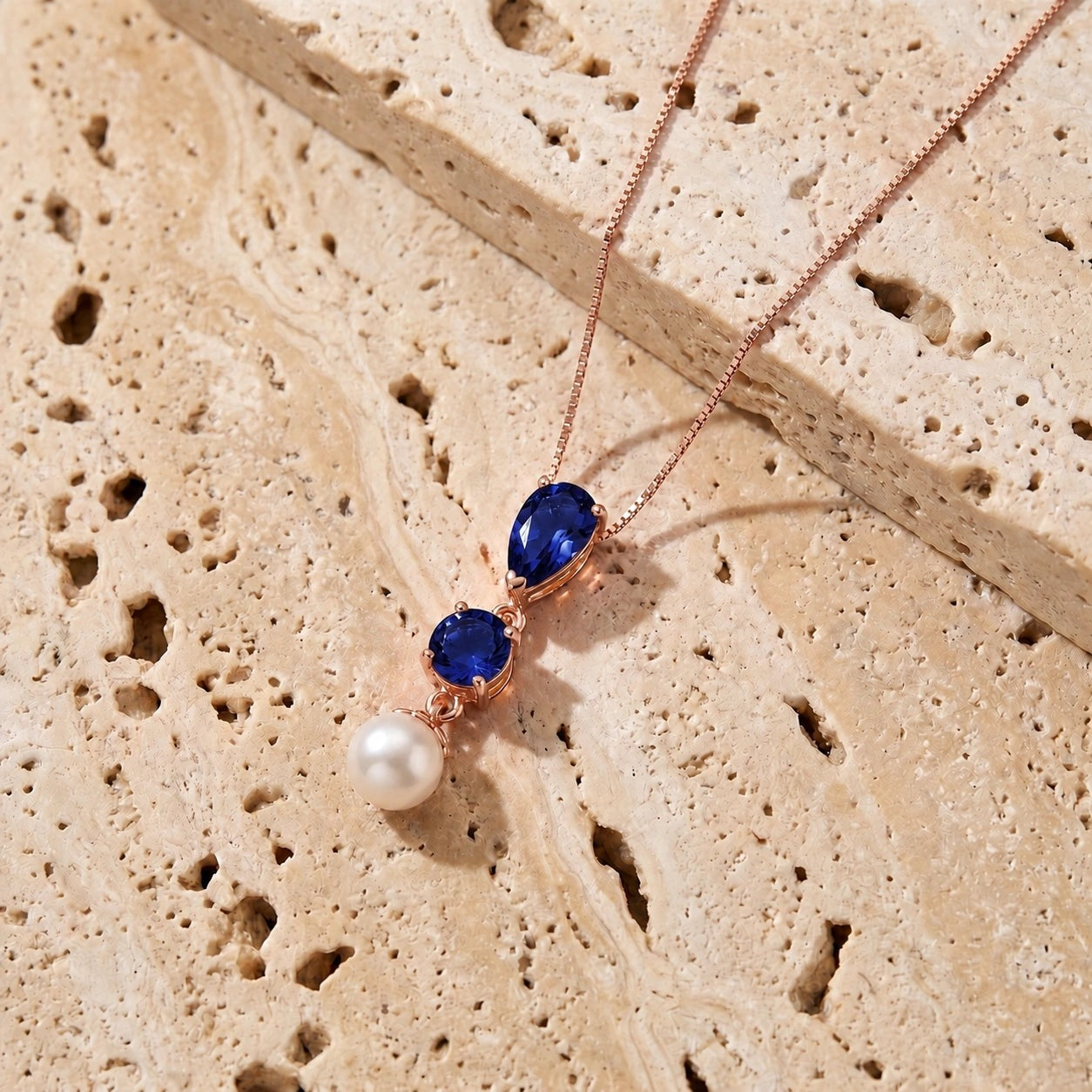 Rose Gold Atelier Necklace Sapphire 10K — Domitilla