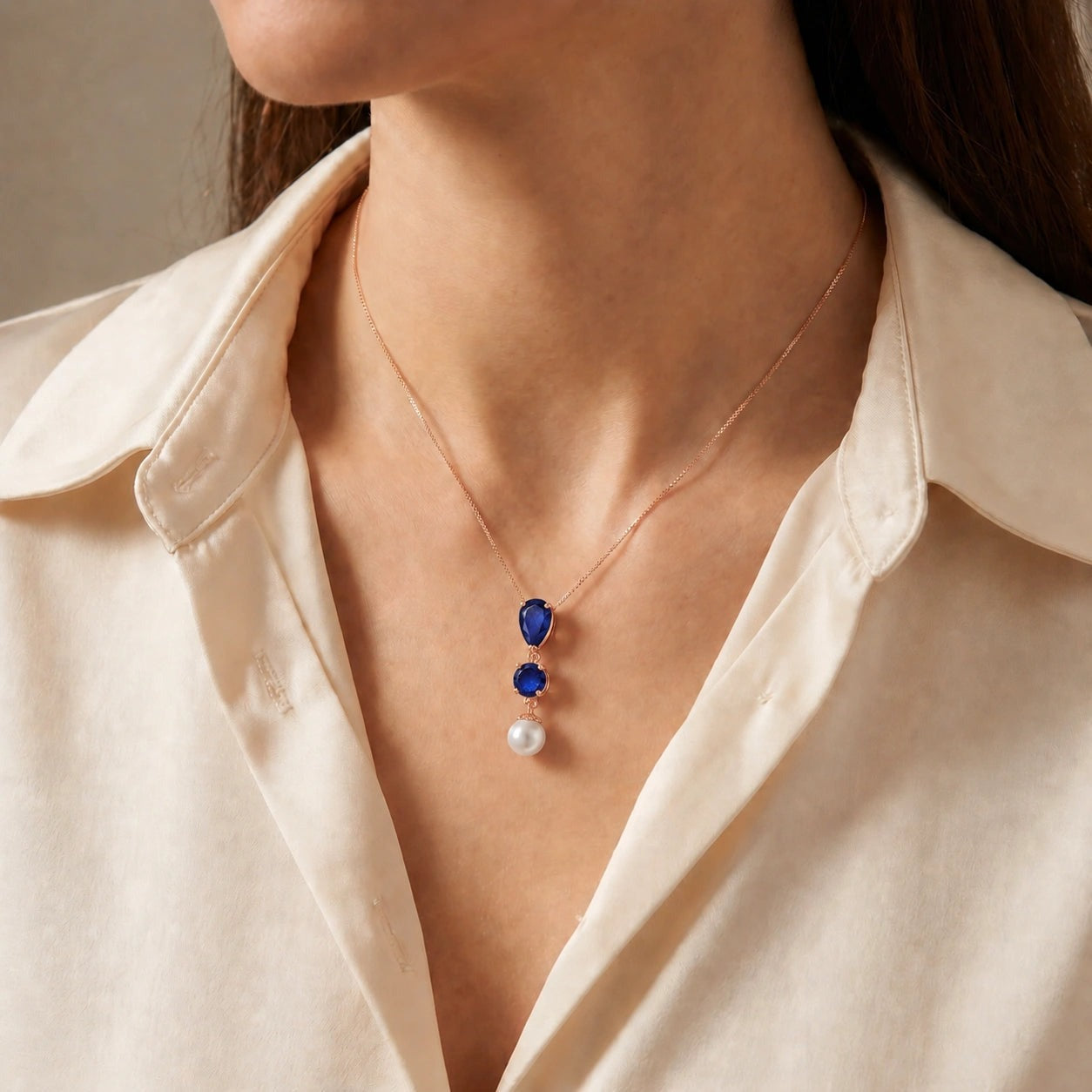Rose Gold Atelier Necklace Sapphire 10K — Domitilla