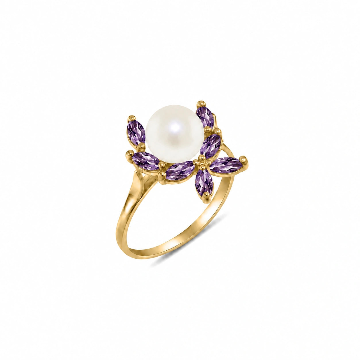 Yellow Gold Pearl & Amethyst — Orsola