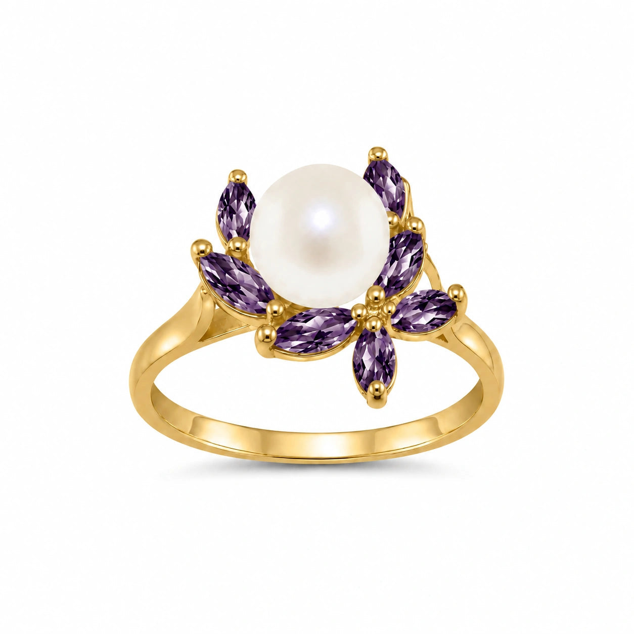Yellow Gold Pearl & Amethyst — Orsola