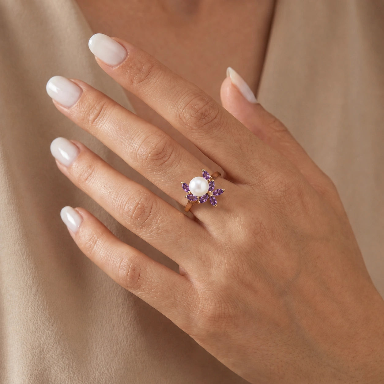 Yellow Gold Pearl & Amethyst — Orsola